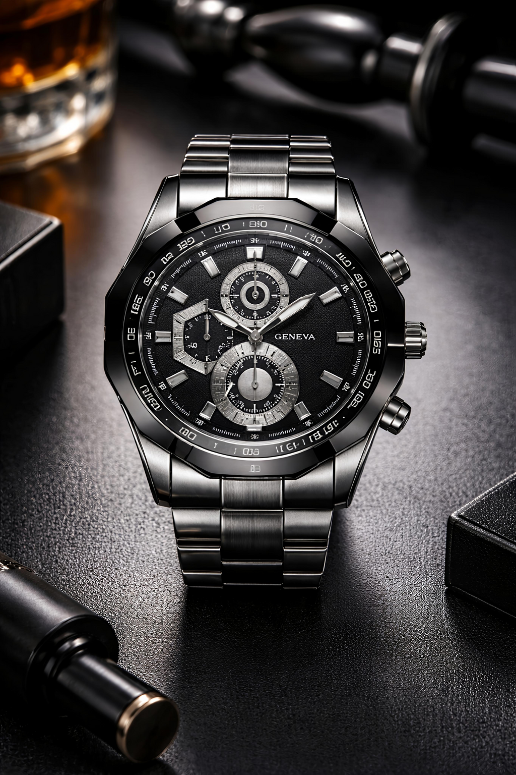 Zed Black Phantom X – Geneva Edition Luxury All-Black Chronograph Watch for Men