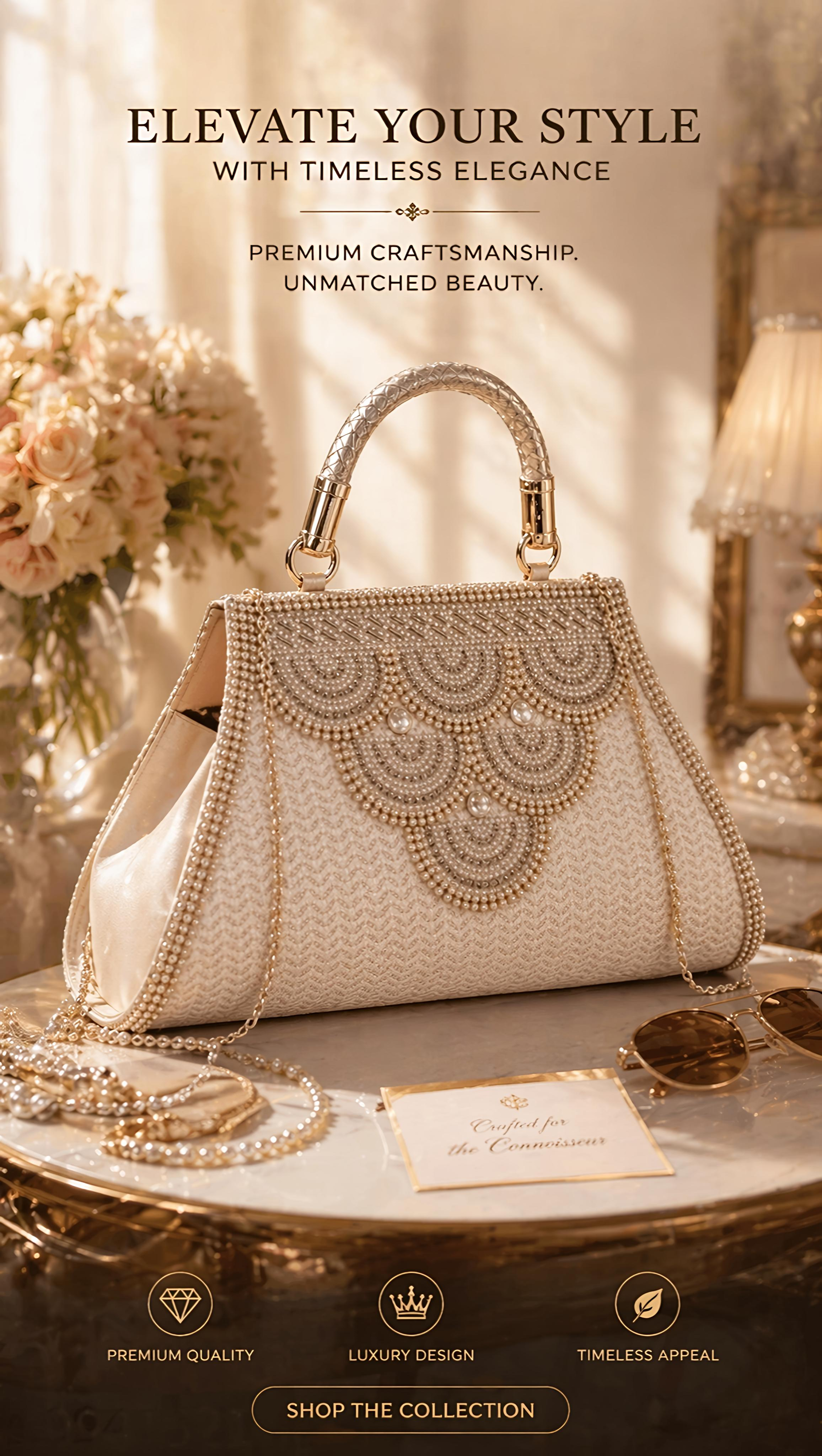 Royal Pearl Elegance Handbag – Luxury Designer Bridal & Party Clutch