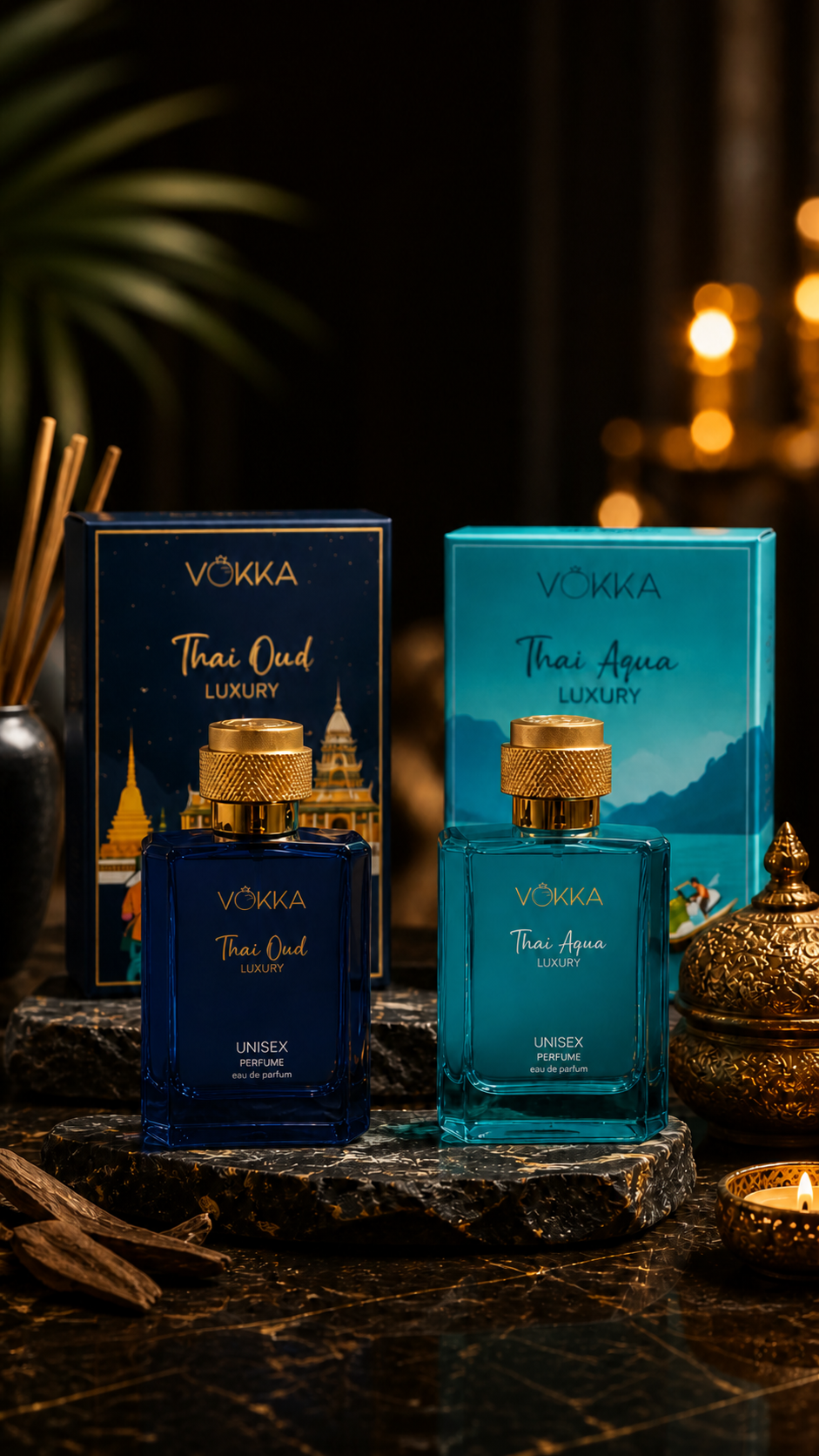 VÖKKA Thai Oud & Thai Aqua Luxury Perfume Combo – Long Lasting Unisex Fragrance (Pack of 2)