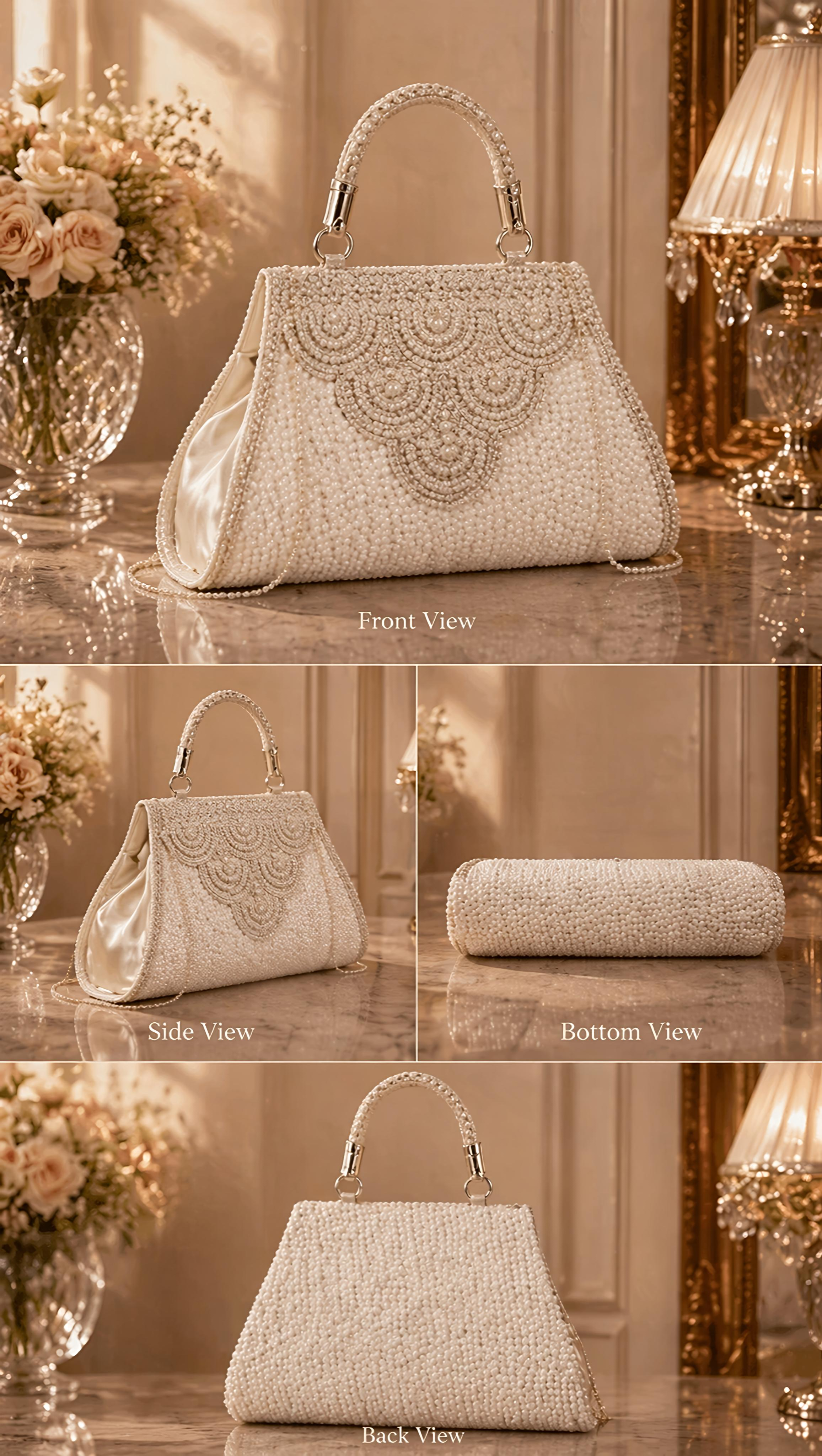 Royal Pearl Elegance Handbag – Luxury Designer Bridal & Party Clutch