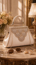 Royal Pearl Elegance Handbag – Luxury Designer Bridal & Party Clutch