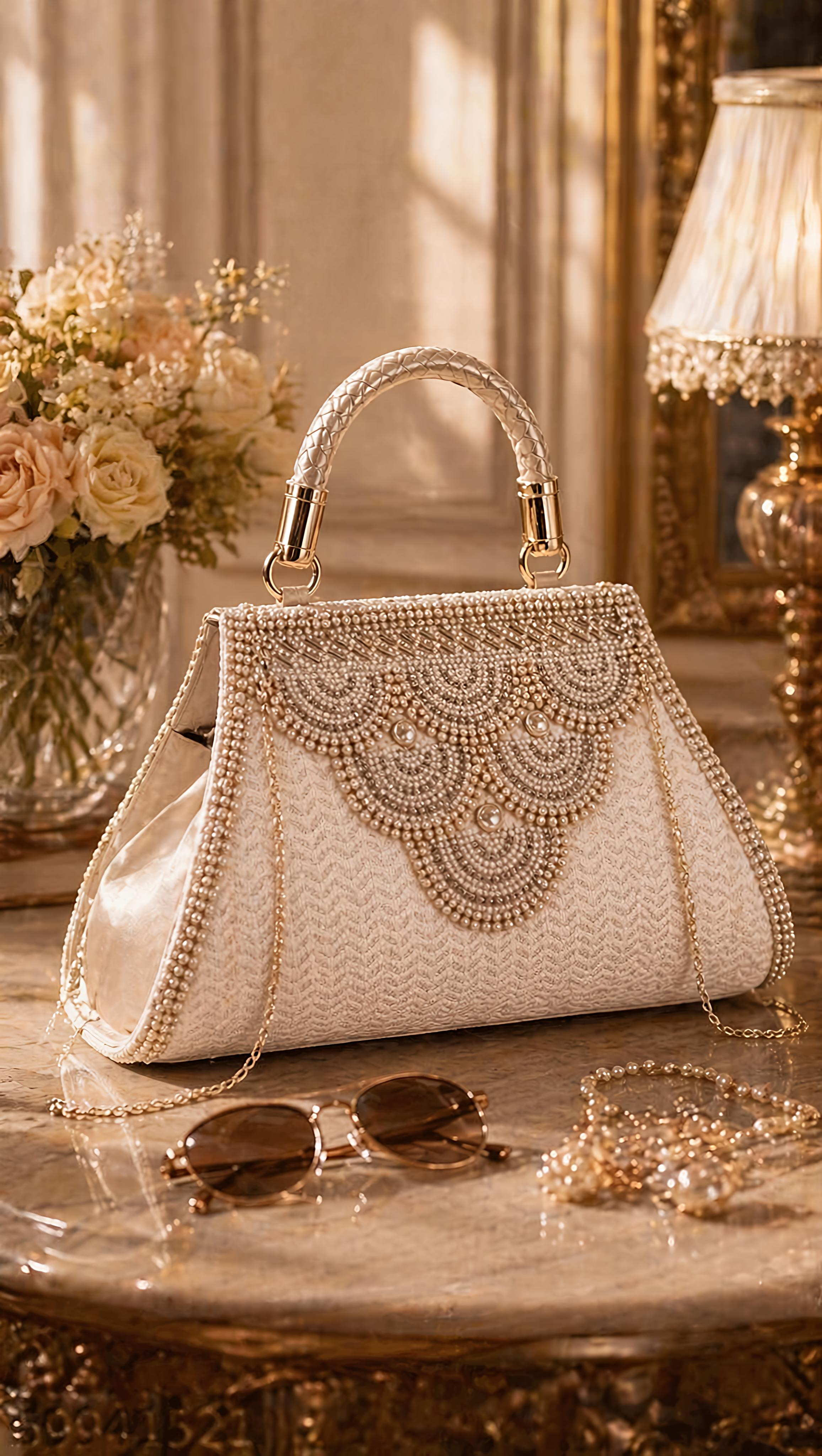 Royal Pearl Elegance Handbag – Luxury Designer Bridal & Party Clutch